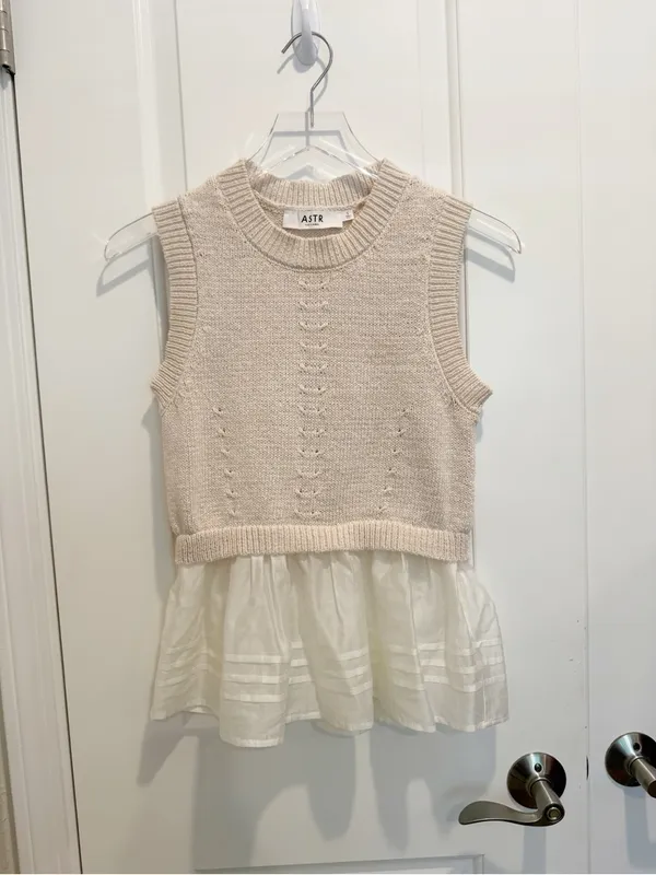 ASTR THE LABEL Sheer Peplum Sweater Vest Cream White size Small Voile Sleeveless - Image 4