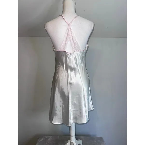 Women's Linea Donatella White & Pink Satin Robe & Chemise Set S - Image 10