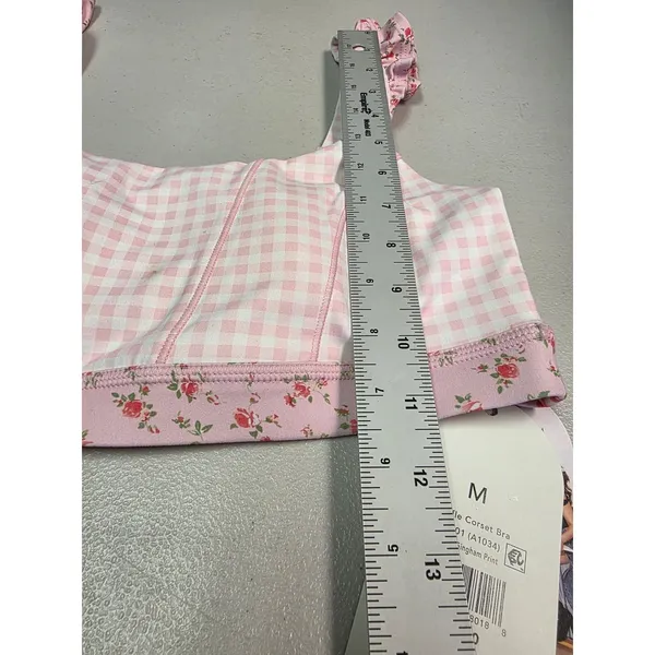 Blogilates Ruffle Corset Bra Pink Gingham Floral Print Activewear Top Medium NWT - Image 7