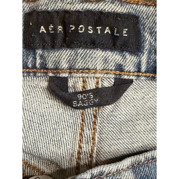 Aeropostale Women’s '90s Baggy Jean size 4 Medium Wash Distressed Stretch (7066) - Image 7