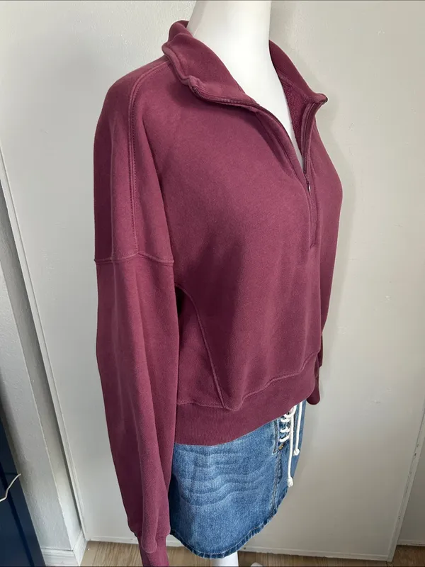 Abercrombie & Fitch Plum Half-Zip Fleece Cotton Blend Pullover Sweatshirt - Image 3