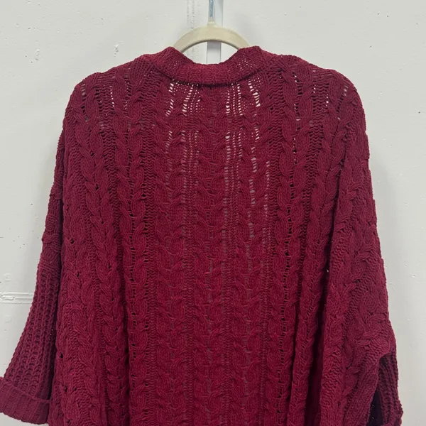 Umgee USA Burgundy Cable Open Front Chunky Knit Cardigan Oversized M/L Boho - Image 5