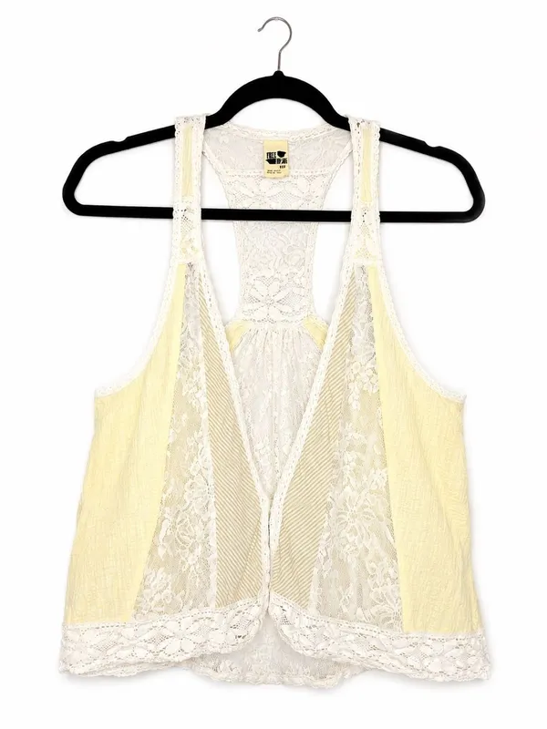 Free People Ivory Lace Vest Small Butter Yellow Boho Cottagecore Fairycore Y2K - Image 2