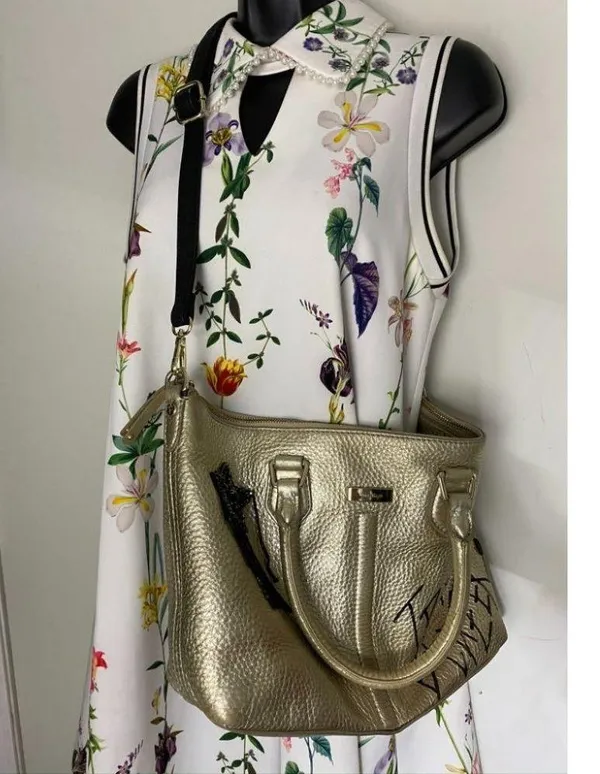 COLE HAAN Tote Bag Gold Customized w Graffiti - Image 13