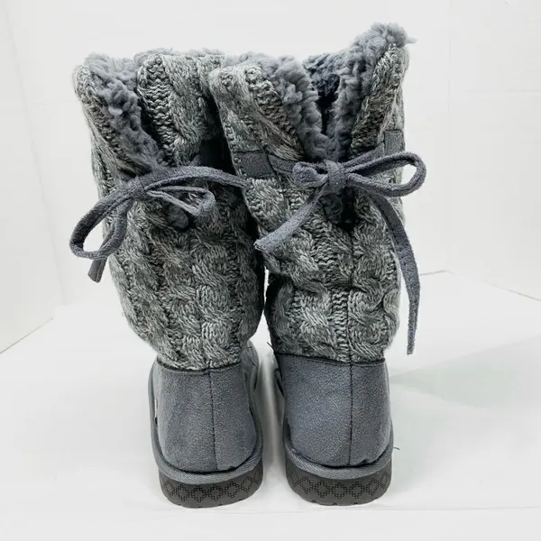 Muk Luks Cozy Grey Cable Knit & Faux Suede Sherpa Boots - Image 5
