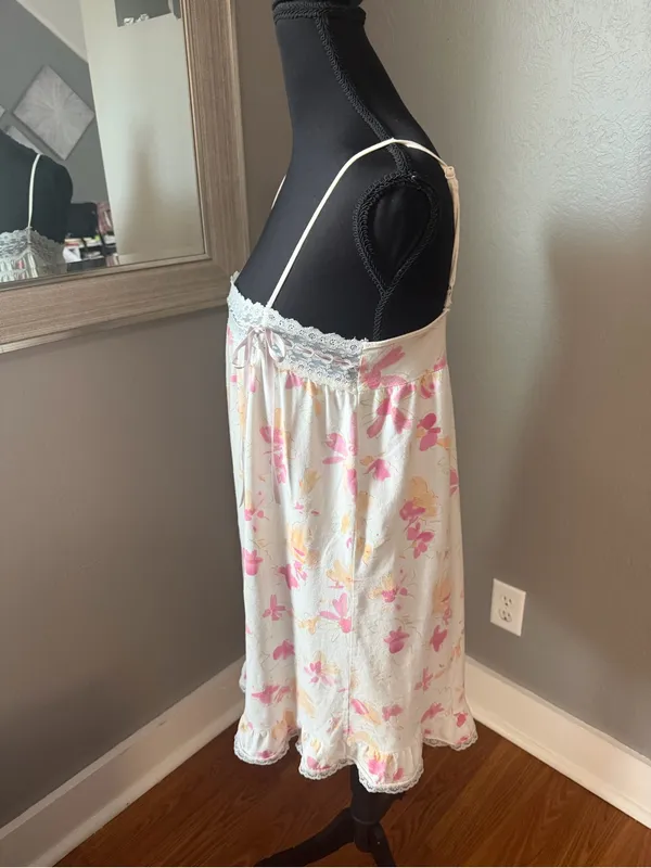 VTG Y2K Victoria's Secret floral butterfly babydoll slip dress lace ribbon XS - Image 4