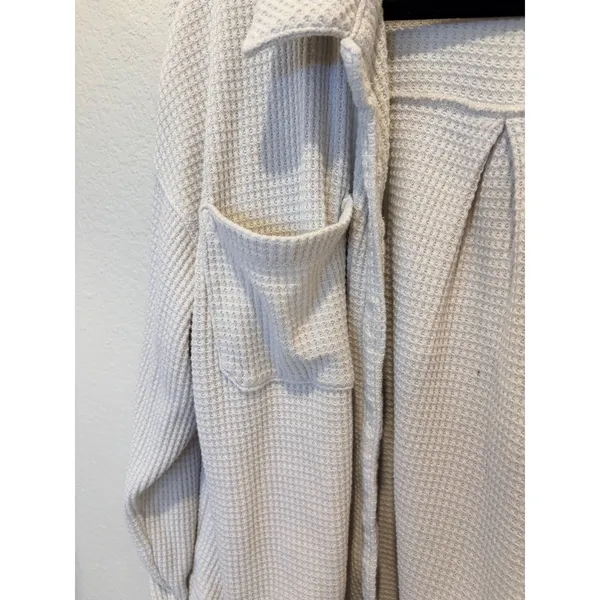 Madewell Waffle Knit Shacket Shirt Jacket Cream Off White Button Down XL - Image 6