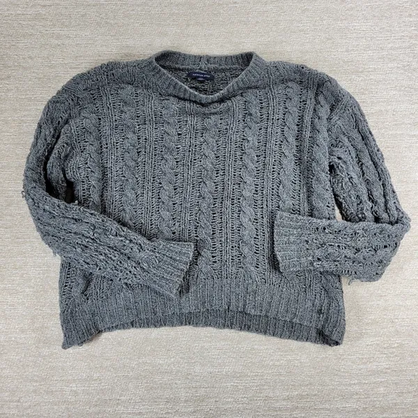 American Eagle Cable Knit Sweater Womens Small Gray Soft Cropped Crewneck Cozy - Image 5