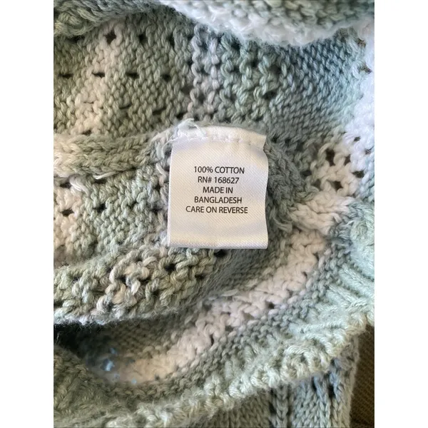 Aqua‎ Blues Pointelle Knit Striped Crop Sweater Womens Size M Sage Green Cotton - Image 7