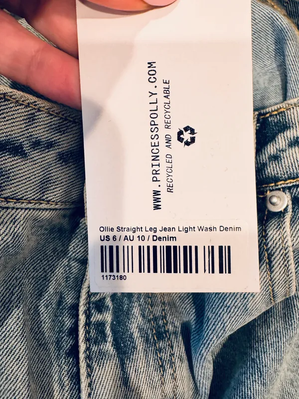 NWT Princess Polly Ollie Straight Leg Cuffed Jeans Denim Light Wash 6 High Waist - Image 7