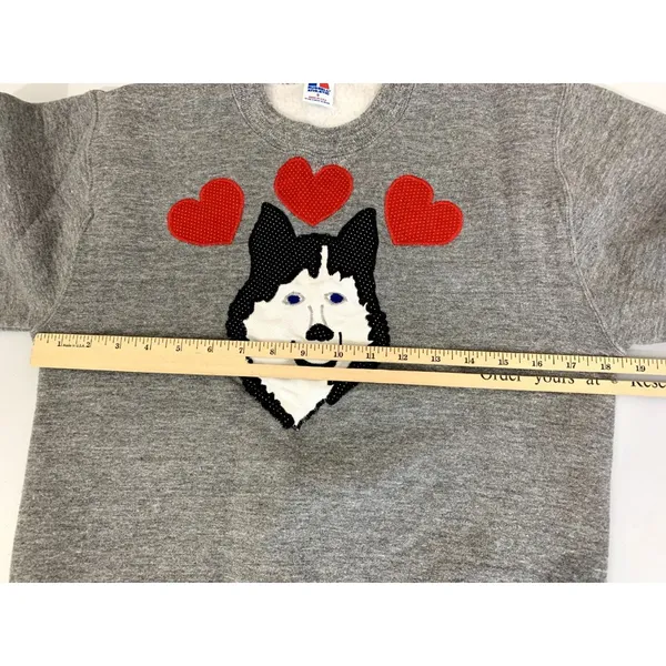 Vintage Russell Athletic Womens Small Sweatshirt Husky Dog‎ Gray 90s USA Hearts - Image 13