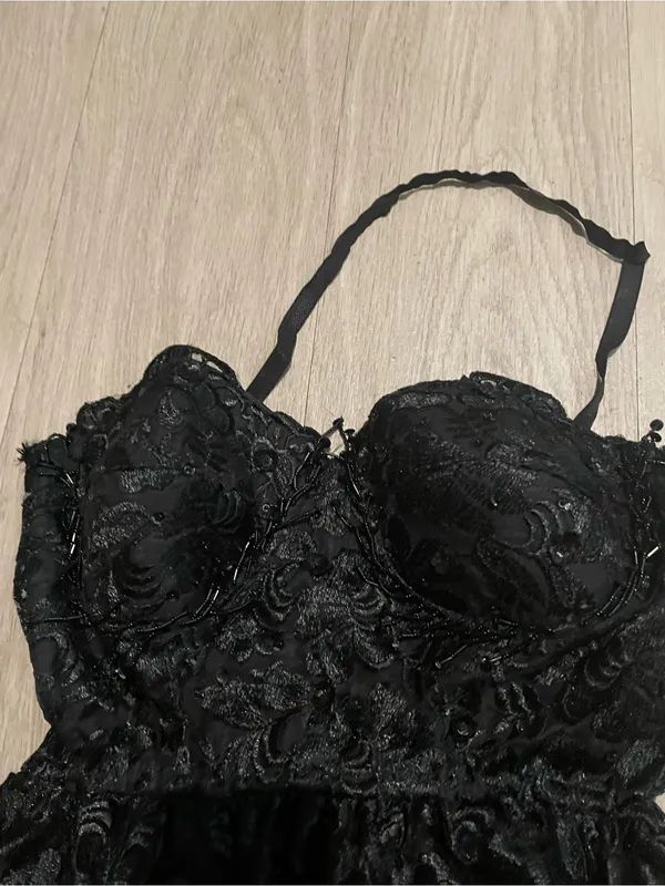 Black Lace Fit & Flare Dress - Women's Elegant Evening Dress - Image 2