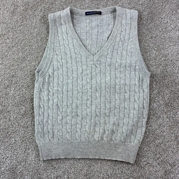 Brandy Melville Sweater Vest Women OSFM Gray Cable Knit Preppy V-Neck Sleeveless - Image 2