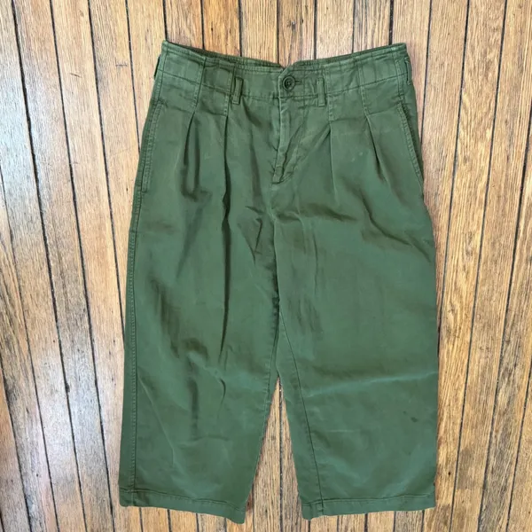 Maeve Anthropologie Cropped Wide Leg Pleated‎ Olive Green Pants Size 8 - Image 5