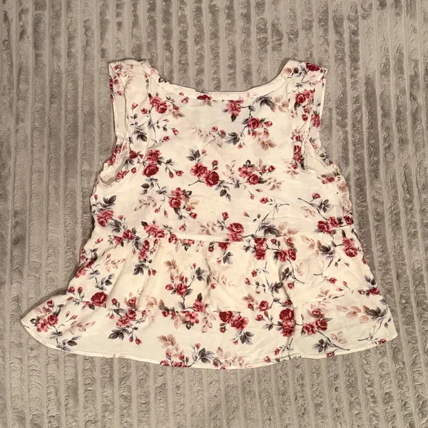 American Eagle Floral Peplum Tank Top Cream Red Button Front Sleeveless Blouse M - Image 7