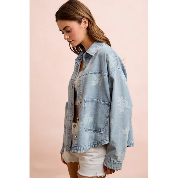 BiBi‎ Printed Washed Denim Jacket With Pocket - Image 11