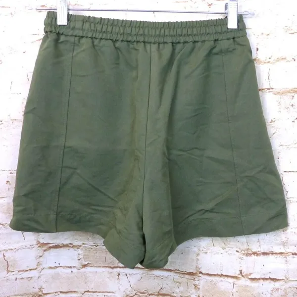 Uniqlo Womens Pleated Front Elastic Waist Short High Rise Green Rayon Blend Sz M - Image 5