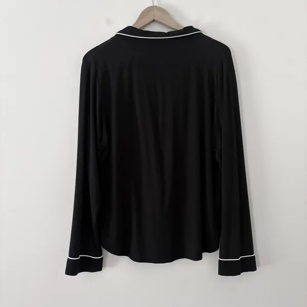 Cozy Earth Pajama Set L Black Bamboo Stretch-Knit Long Sleeve Button Down - Image 5