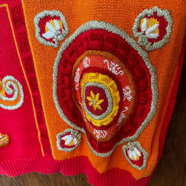 Vintage Grecian Embroidered‎ Sweater M Eccentric Artsy Geometric Maximalist 90s - Image 7