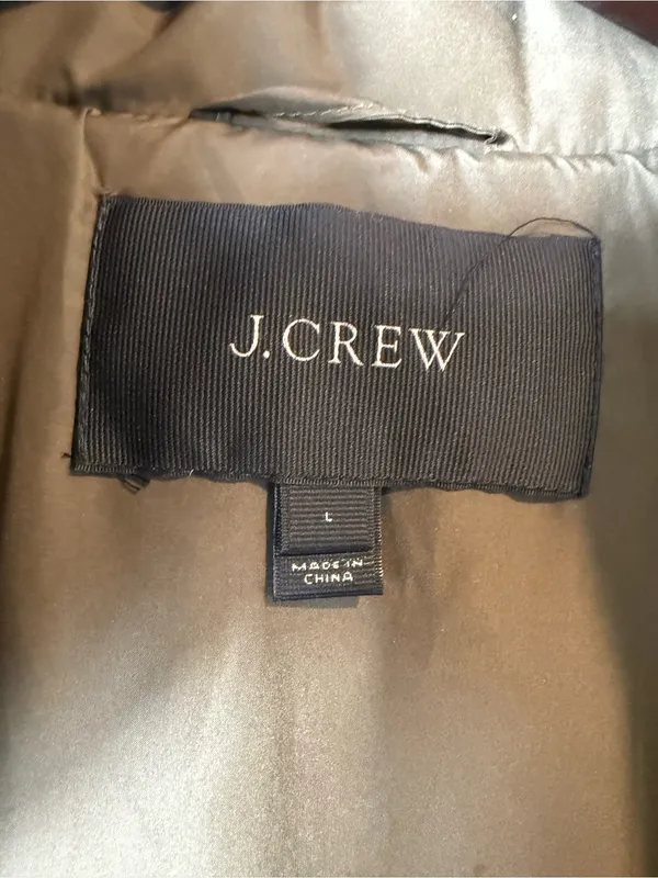 J.Crew Quilted Down Puffer Jacket Olive Green Stand Collar Zip Coat L Style 9732 - Image 9