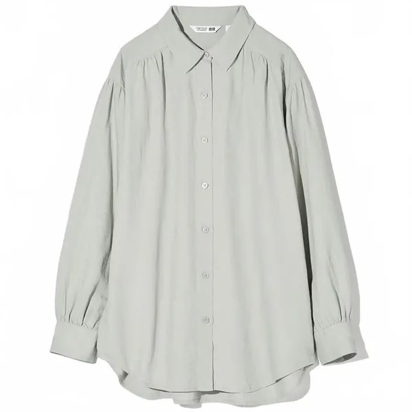 Uniqlo Linen Blend Oversized Shirt Button Up Off White NWT XS - Image 5
