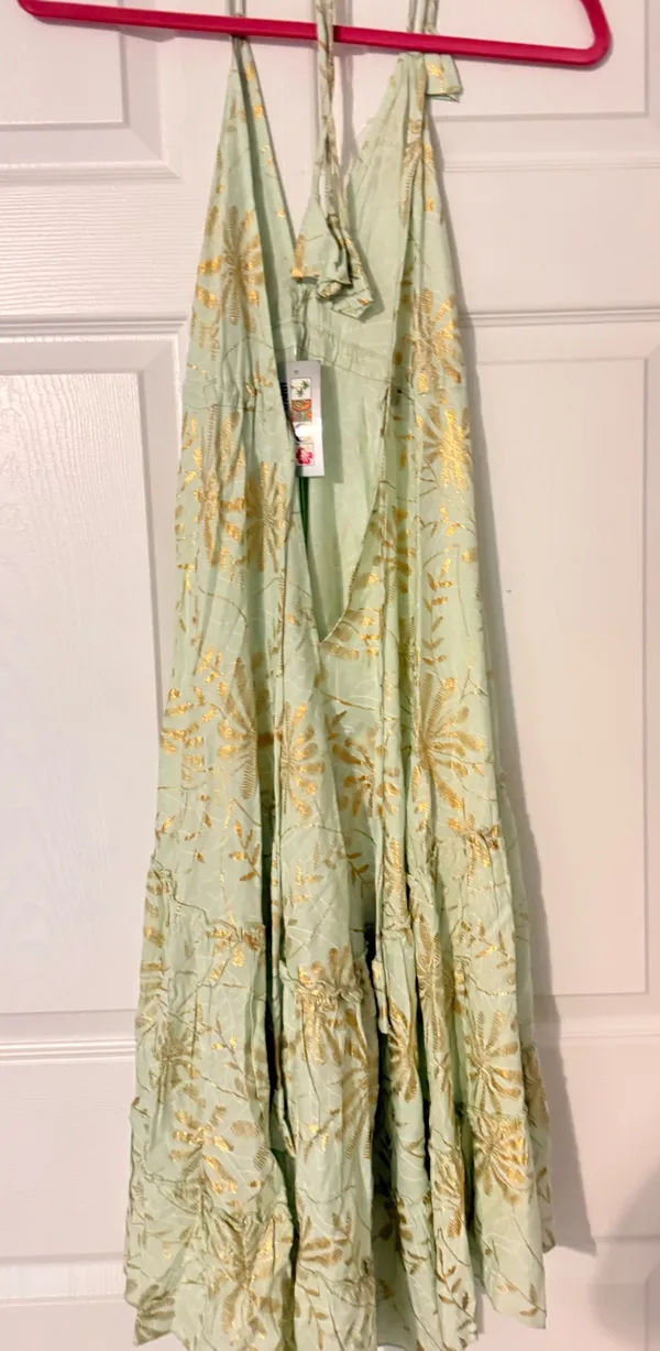 Green gold flowy dress - Image 3