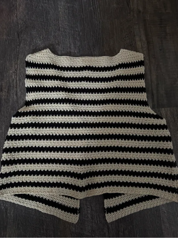 Isalis Crochet Cream and Black Cardigan Vest - Image 5
