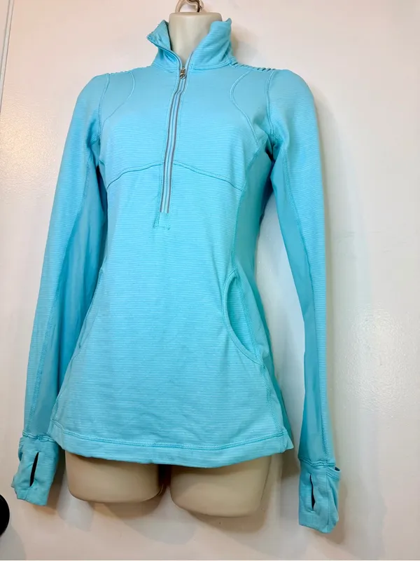 Lululemon Flash Forward Half Zip Size 4 Aqua Blue Thumbholes Reflective Mesh - Image 3