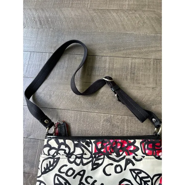 COACH Graffiti Kyra Poppy‎ black white red sateen shoulder crossbody bag F16864 - Image 12
