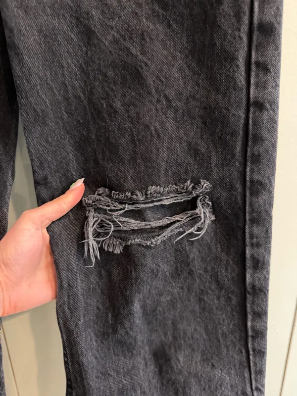 Zara Washed Black Raw Hem Flared Leg Jeans Denim Pants Distressed - Image 5