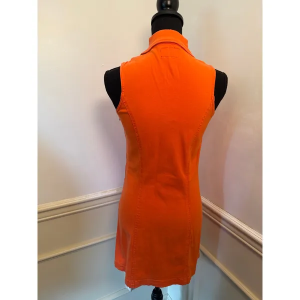 Vintage Y2K Orange Speed Mini Dress Sleeveless Lace-Up Collar Shift Dress Retro - Image 4