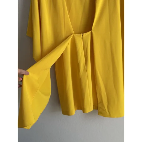 ZARA Women's Open Back Yellow Ruffle Cape‎ Mini Dress Size Small Modest - Image 7