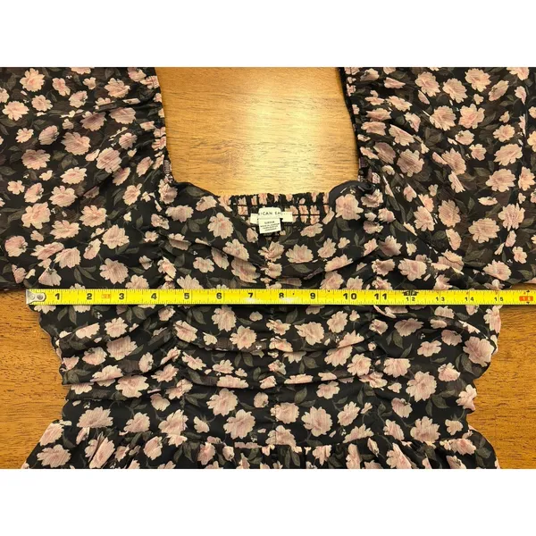 American Eagle Outfitters Smocked Baby Doll Blouse Size S Black Floral Coquette - Image 3