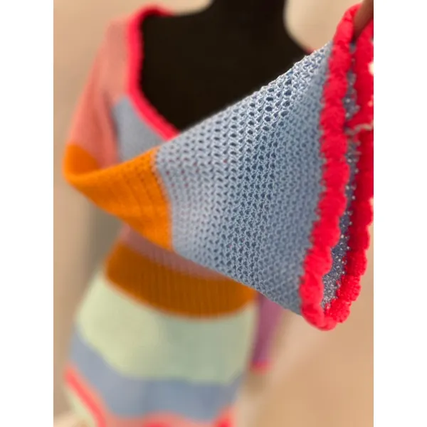 NWOT Bright colorful Y2K Boho Crochet Knit Mini Dress SzM Multi Striped Festival - Image 7