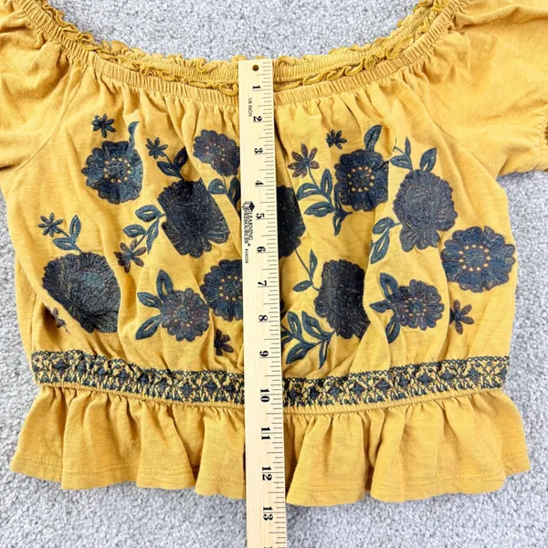 American Eagle‎ Embroidered Floral Crop Top Womens M Boho Off Shoulder Peasant - Image 6