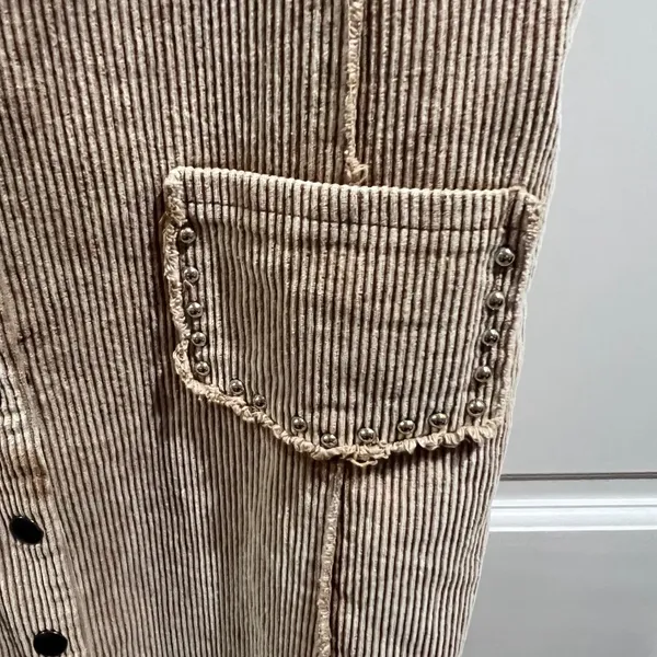 POL Studded Camel Corduroy Sleeveless Distressed Dress Duster Sz large Festival - Image 2