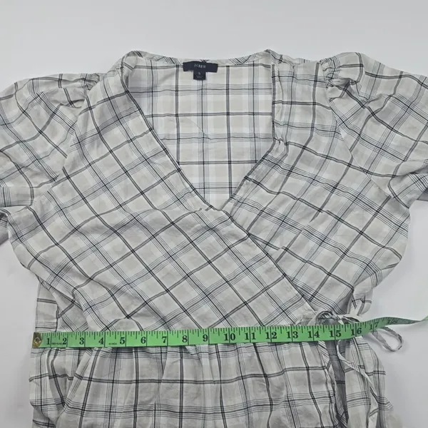 J.‎ Crew Cotton Voile Wrap Mini Dress Puff Sleeves In Oyster White Plaid Small - Image 8