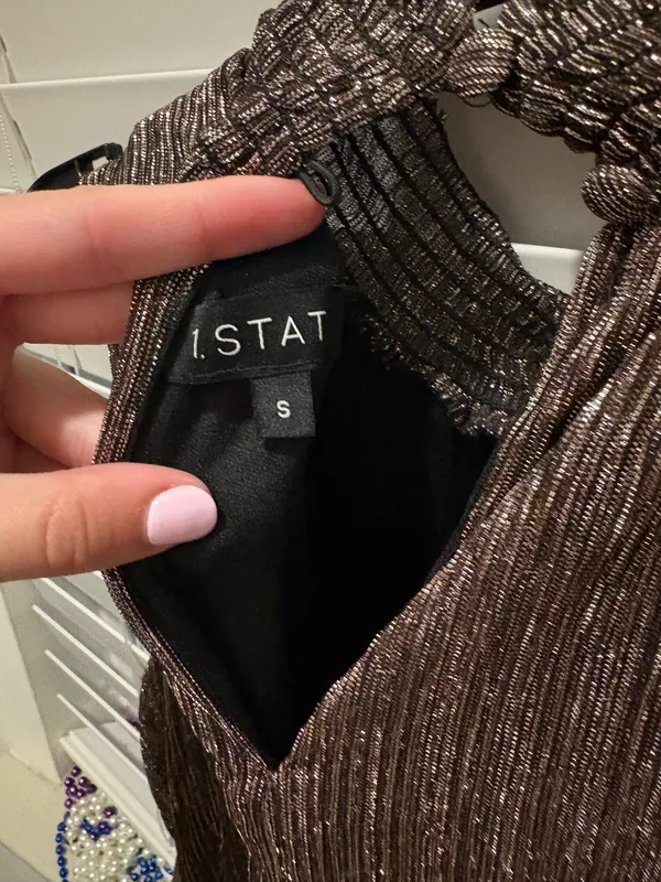 Brown sparkly halter mini dress - Image 6