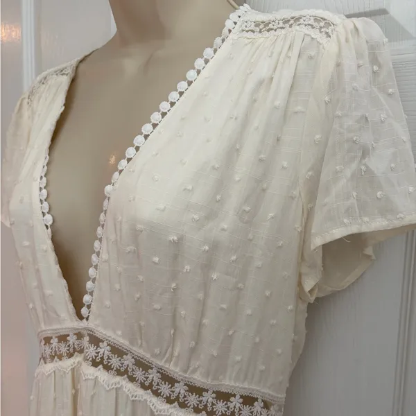 Aakaa NWT Womens Large‎ Ivory Swiss Dot Lace Boho Cottagecore Maxi Dress - Image 2
