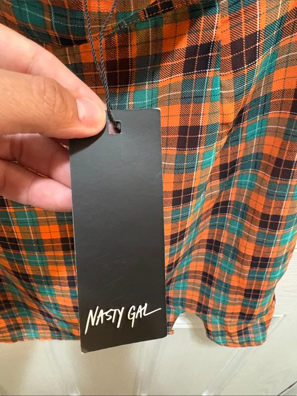 Nasty Gal Orange and Teal Plaid Mini Skirt - Image 3
