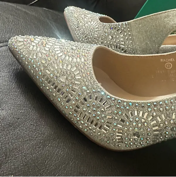 Lauren Lorraine Rachel Silver Shimmer Pointed Toe Embellished Slingback Pumps - Image 7