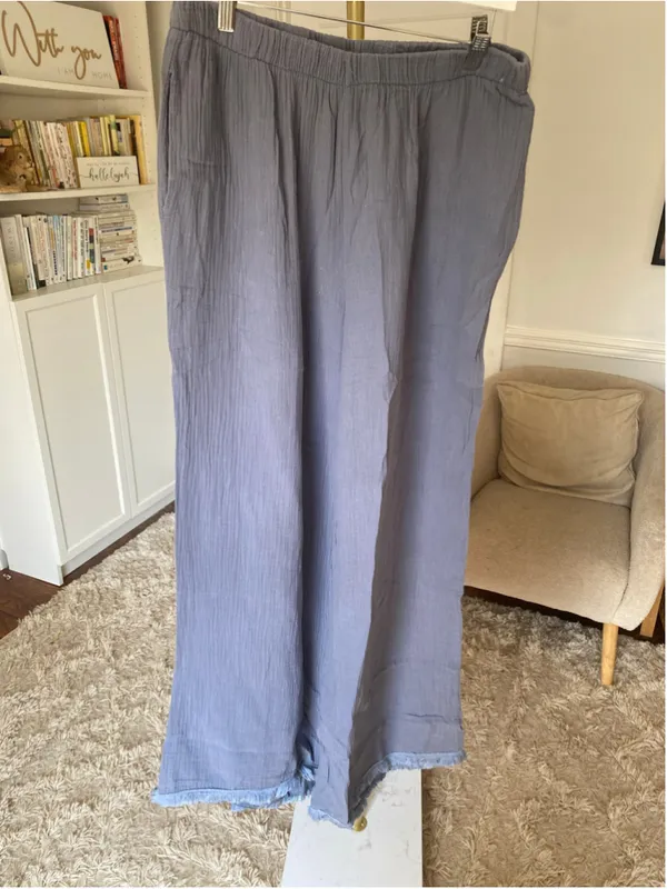 Misslook Wide Leg Cotton Gauze Pants Coastal Boho Beach Y2K Lagenlook Relaxed XL - Image 2