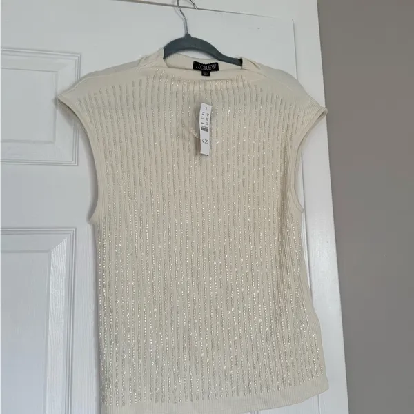 JCrew Cream Beaded Sequin Top Blouse Holidays New Years NWT - Image 5