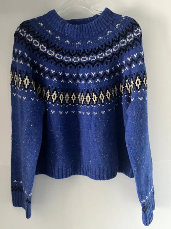 J.Crew Womens XL Alpaca Merino Wool Blue Nordic Knit Sweater Fair Isle Ribbed - Image 2