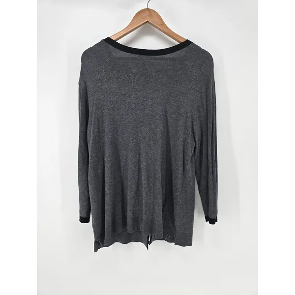 Susina Cardigan Womens Large V-Neck Gray Black‎ Contrast Trim 3/4 Sleeve EUC - Image 3