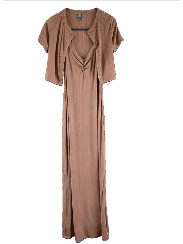 WILD FABLE Brown Rib-Knit Maxi Dress & Cropped Cardigan 2-Piece Set XS NWT - Image 2