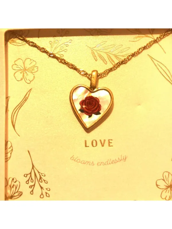 Target Love Blooms Endlessly 14K Gold Dipped Heart Necklace with Red Rose 16” - Image 4