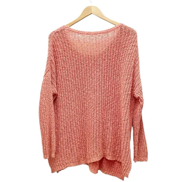 Free People Greenwich Village Sweater Sz M Coral Open Knit Oversized Tunic Boho - Image 3