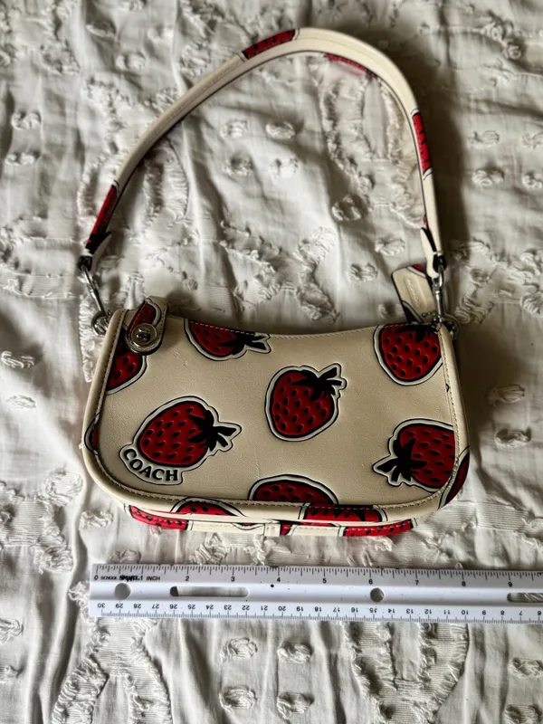 Coach Cream Leather Crossbody with Red Strawberry Print - Image 9