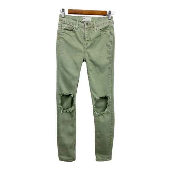 Free People Womens Skinny Jeans W26 Grunge Indie Festival Distressed‎ Sage Edgy - Image 2
